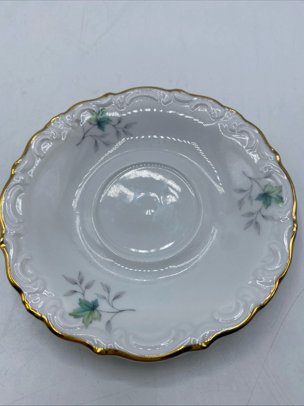 Antique Winterling Finest Bavarian China Germany Tea Saucer Green Leaf Gold Trim